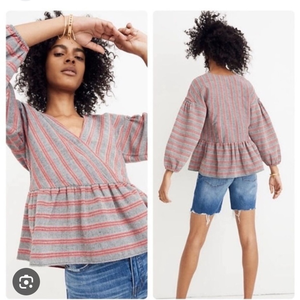 Madewell Striped bubble sleeve Peplum top